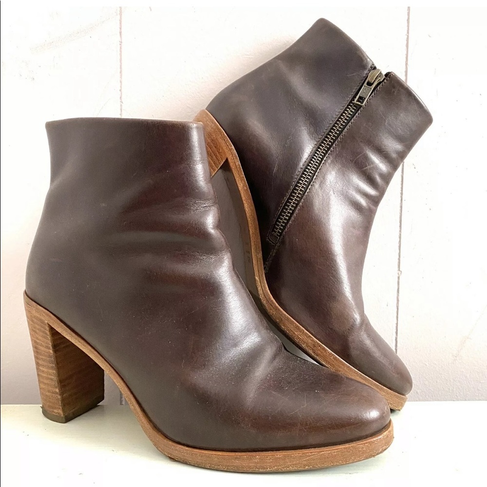 APC Chic Burgundy Brown Stacked Heel Ankle Boots